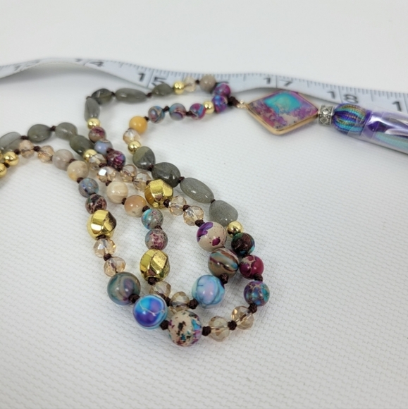 Jasper and Labradorite Pendant Long Beaded Necklace - Picture 4 of 10